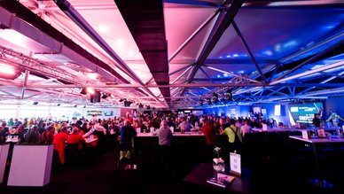 Busy interior of VIP tent